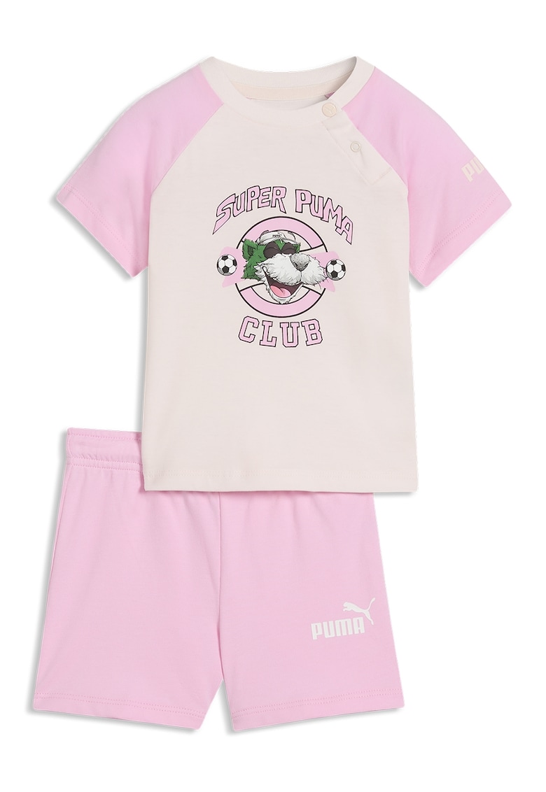 Set de tricou cu maneci raglan si pantaloni scurti - 2 piese - Verde - Alb fildes - Roz pastel -