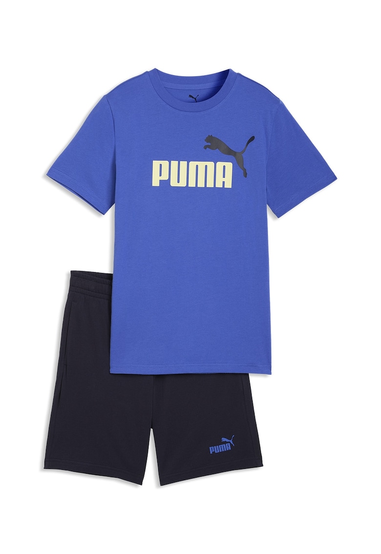Set de tricou cu imprimeu logo si pantaloni scurti - 2 piese - Albastru ultramarin/Albastru royal