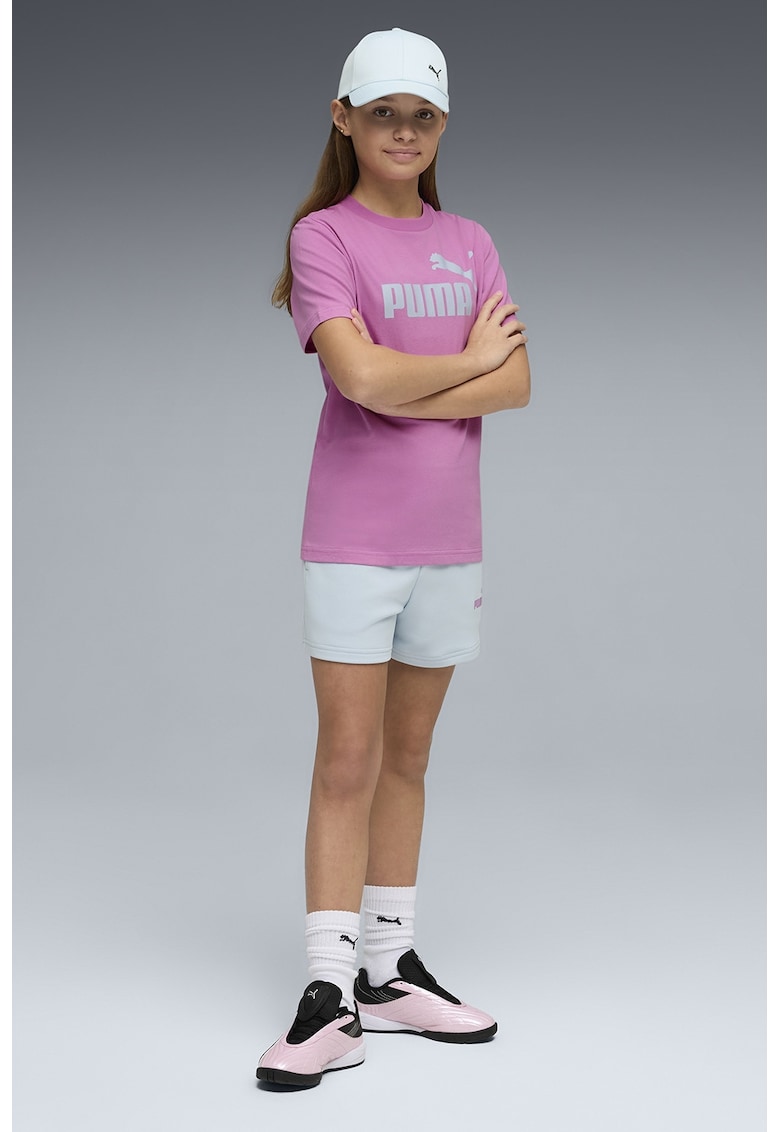 Set de tricou de bumbac si pantaloni scurti - 2 piese - Alb/Roz deschis/Albastru pal