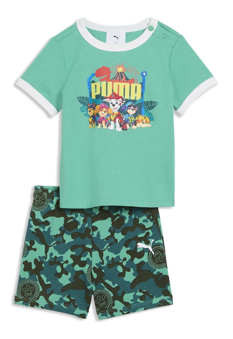 Set de pantaloni scurti si tricou cu design Paw Patrol - 2 piese - Verde/Galben/Alb optic