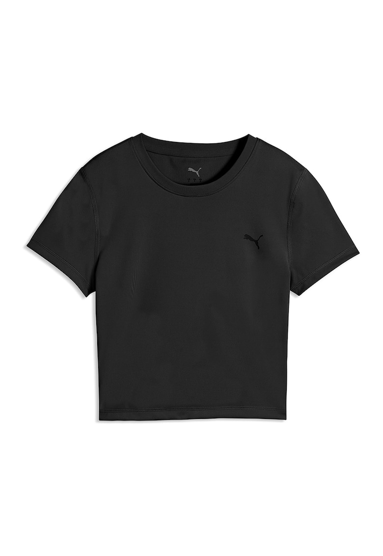 Tricou crop cu benzi logo pentru fitness Strong Cross - Negru