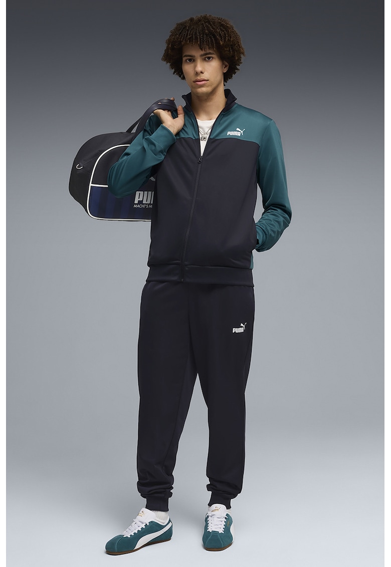 Trening cu fermoar si guler mediu - Negru/Verde persan