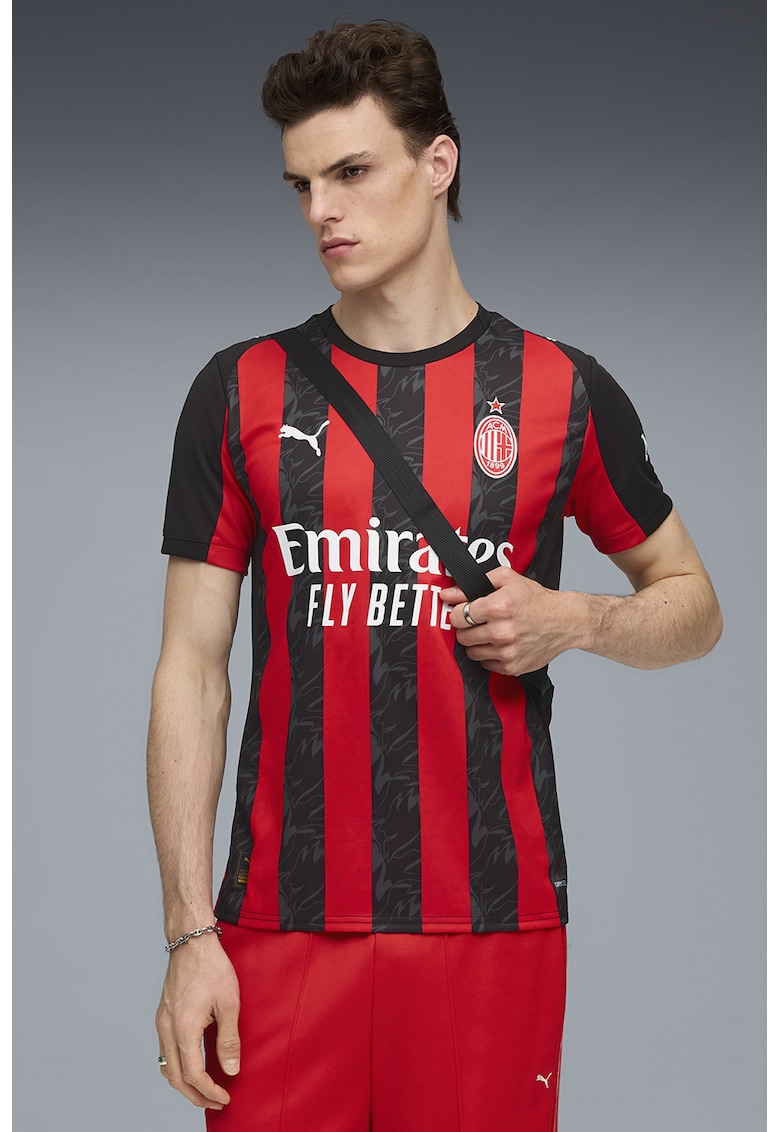 Tricou slim fit cu model pentru fotbal AC Milan - Rosu/Negru