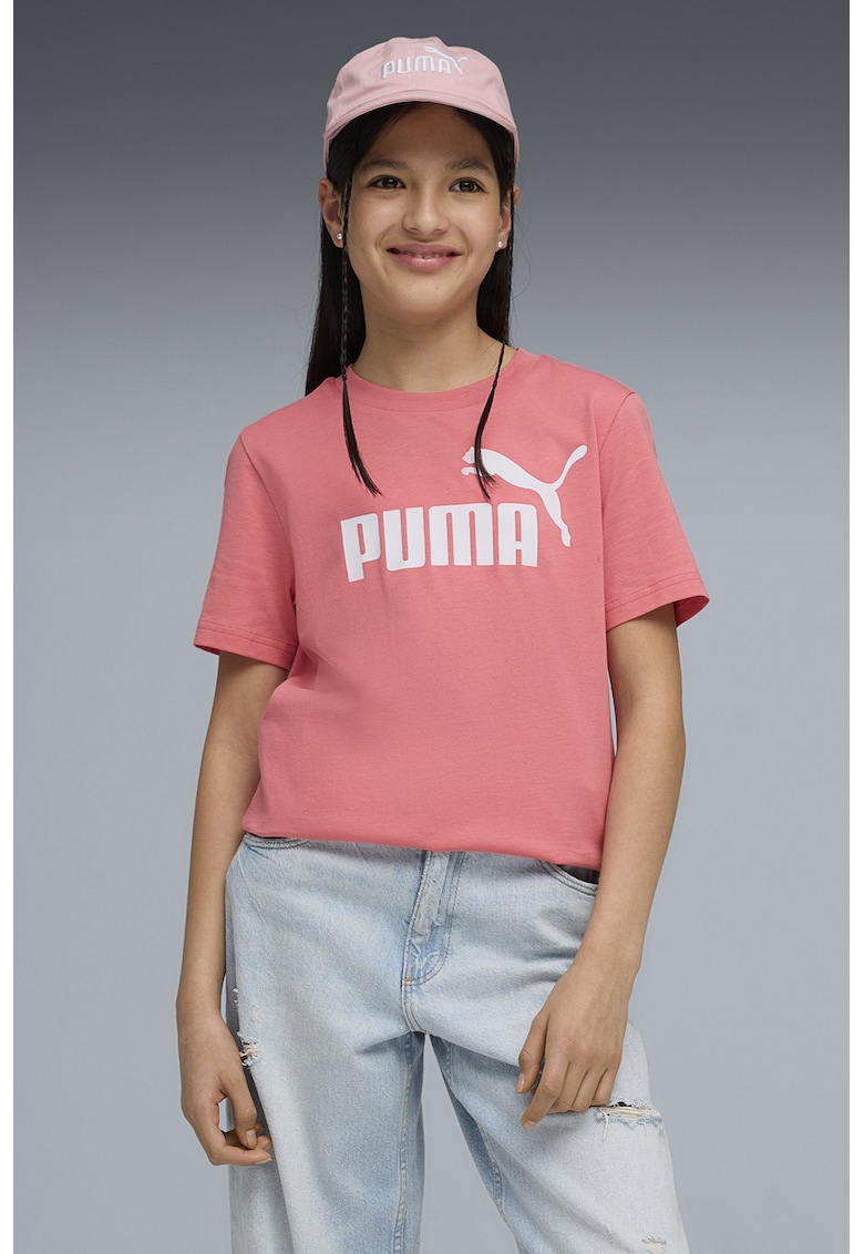 Tricou cu decolteu la baza gatului si imprimeu logo - Roz somon