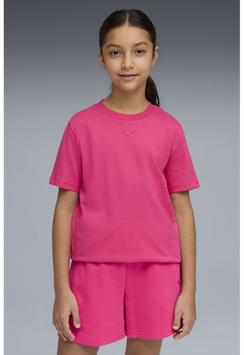 Tricou lejer de bumbac cu decolteu la baza gatului - Fucsia