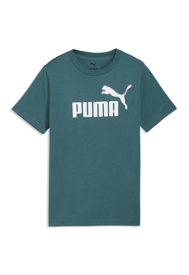 Tricou de bumbac cu decolteu la baza gatului si logo ESS No 1 - Alb/Verde smarald
