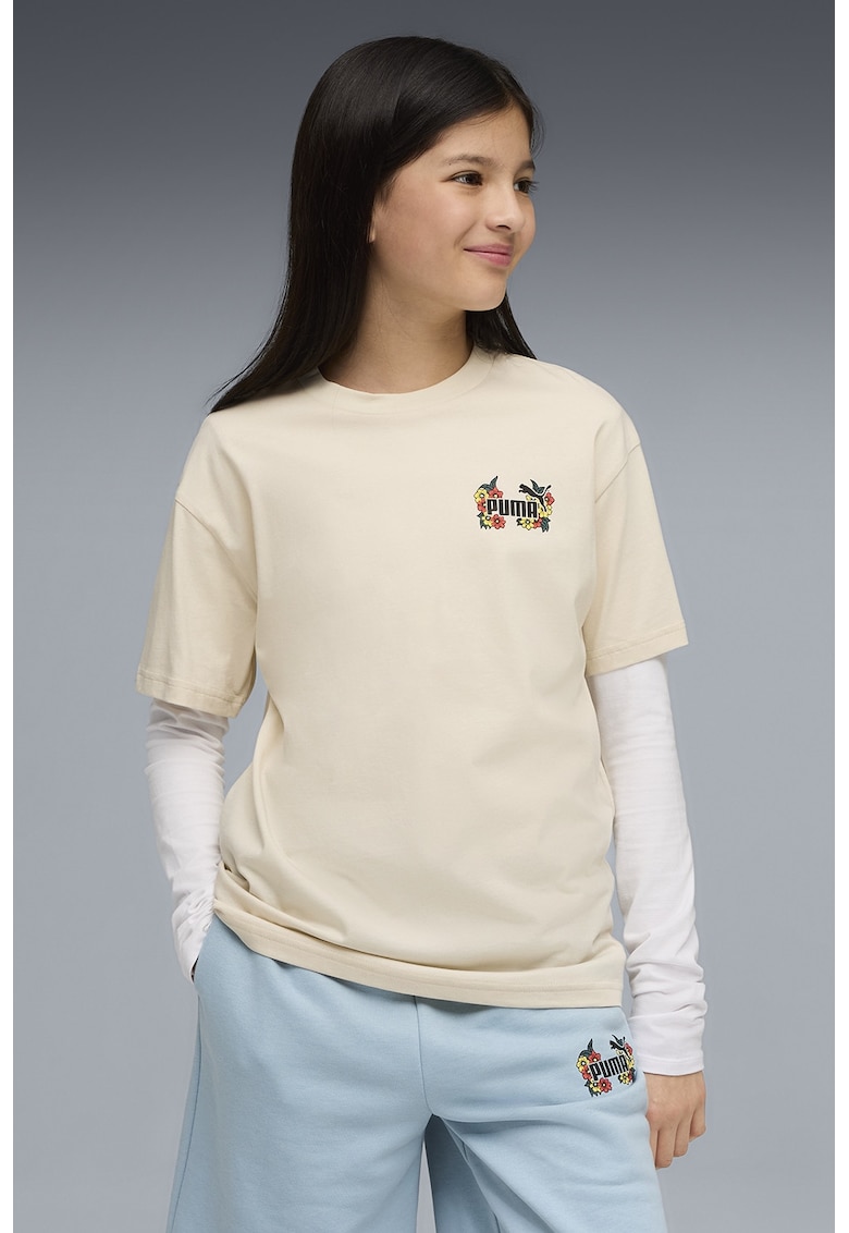 Tricou din bumbac cu imprimeu grafic pe partea din spate - Rosu/Verde/Alb murdar
