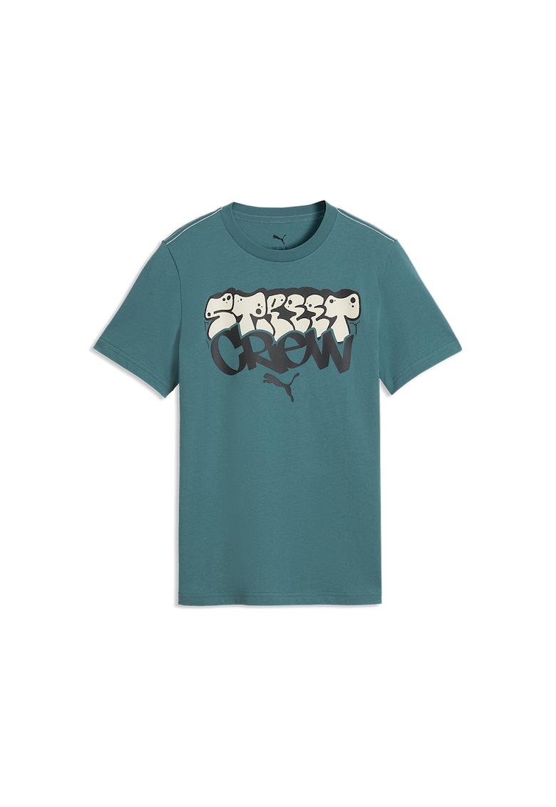 Tricou din bumbac cu imprimeu grafic - Alb/Negru/Albastru petrol