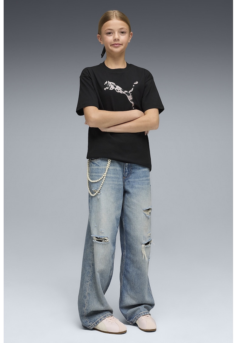 Tricou lejer cu imprimeu logo - Negru/Roz pastel
