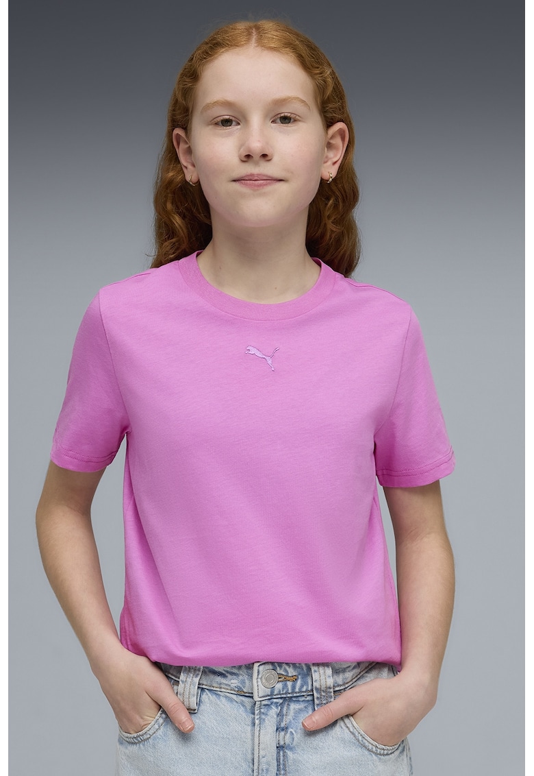 Tricou lejer de bumbac cu decolteu la baza gatului - Roz deschis