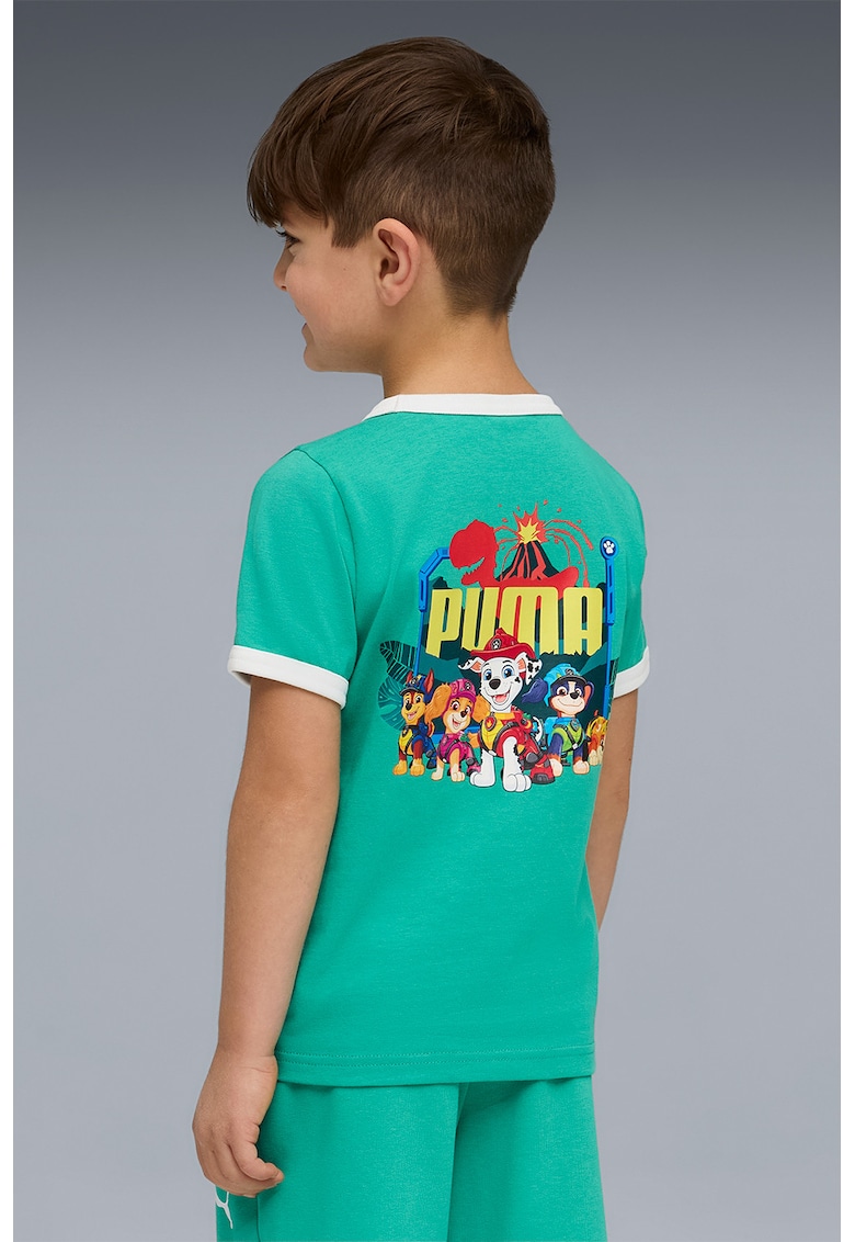 Tricou cu decolteu la baza gatului si imprimeu desene animate - Alb/Verde persan