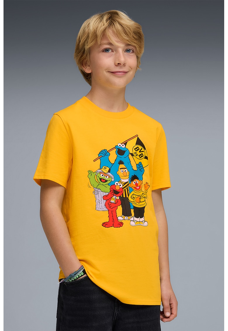 Tricou din amestec de bumbac cu imprimeu desene animate - Galben sofran/Albastru