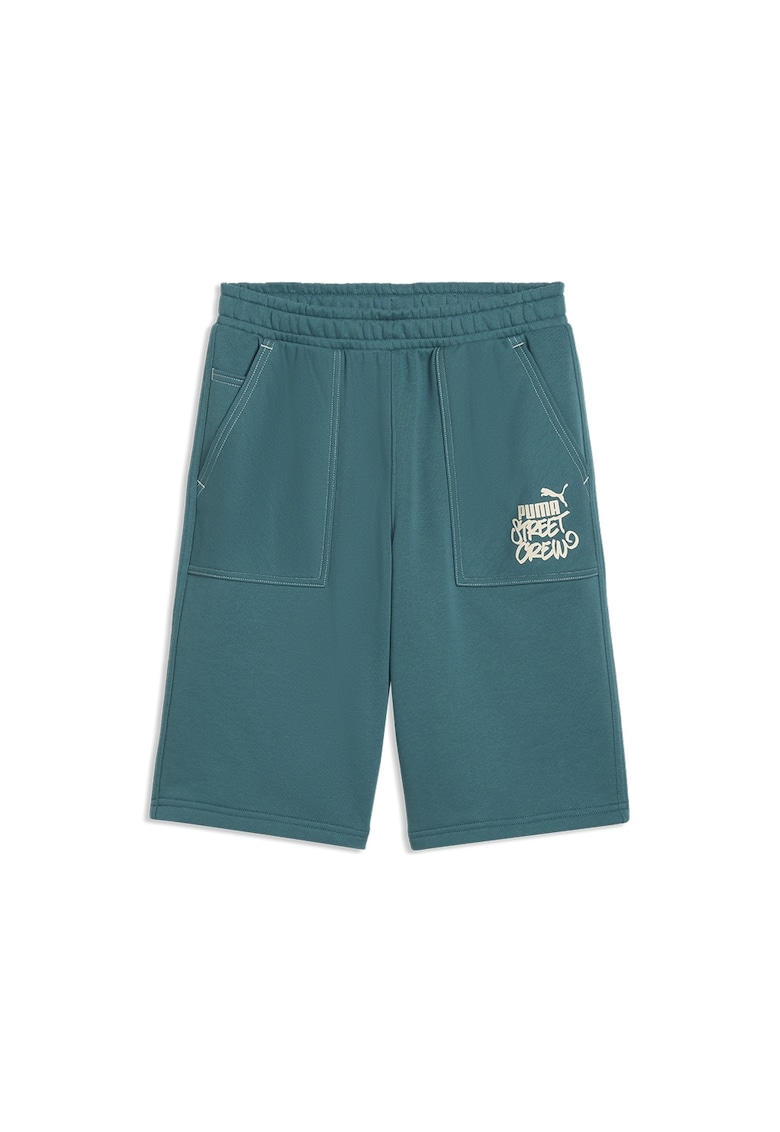 Pantaloni scurti de trening din amestec de bumbac cu logo - Alb murdar/Albastru petrol