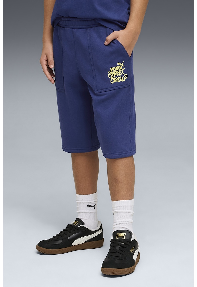 Pantaloni scurti de trening din amestec de bumbac cu logo - Galben pai/Bleumarin