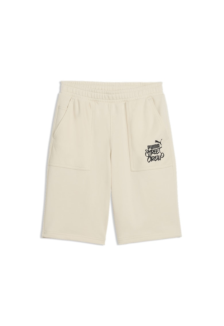 Pantaloni scurti de trening din amestec de bumbac cu logo - Alb fildes