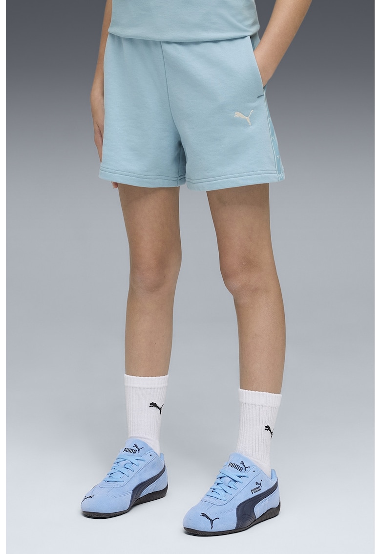 Pantaloni scurti de trening cu talie elastica si buzunare laterale - Alb/Albastru glaciar