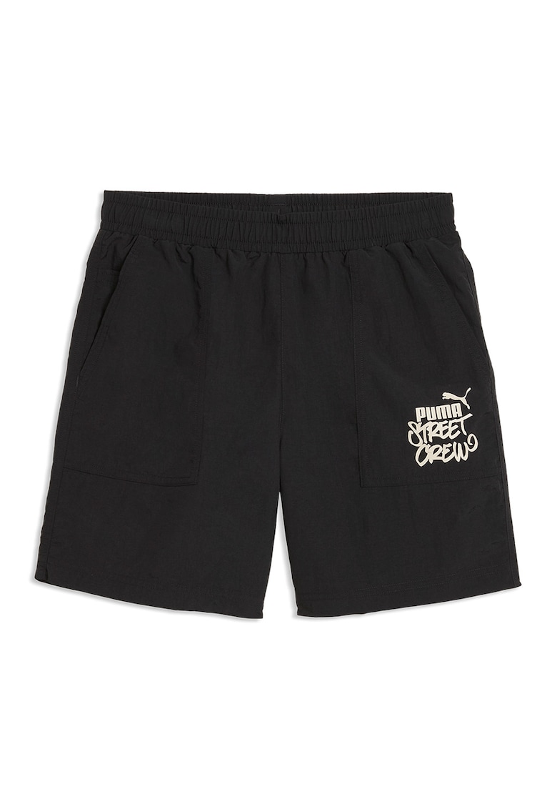 Pantaloni scurti de trening cu imprimeu logo - Negru