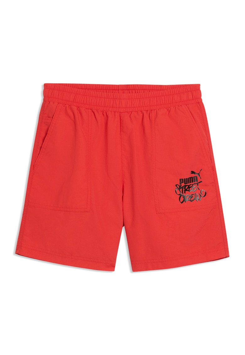Pantaloni scurti de trening cu imprimeu logo - Negru/Rosu vermillion