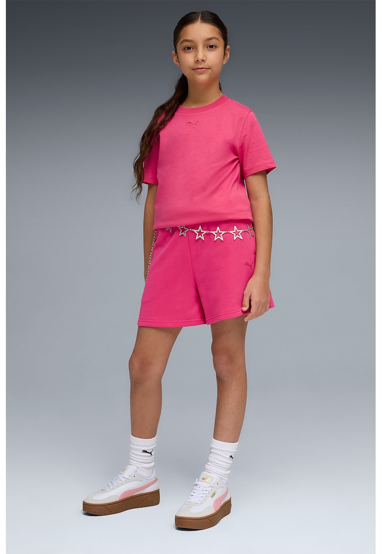 Pantaloni scurti cu talie inalta si buzunare laterale - Fucsia