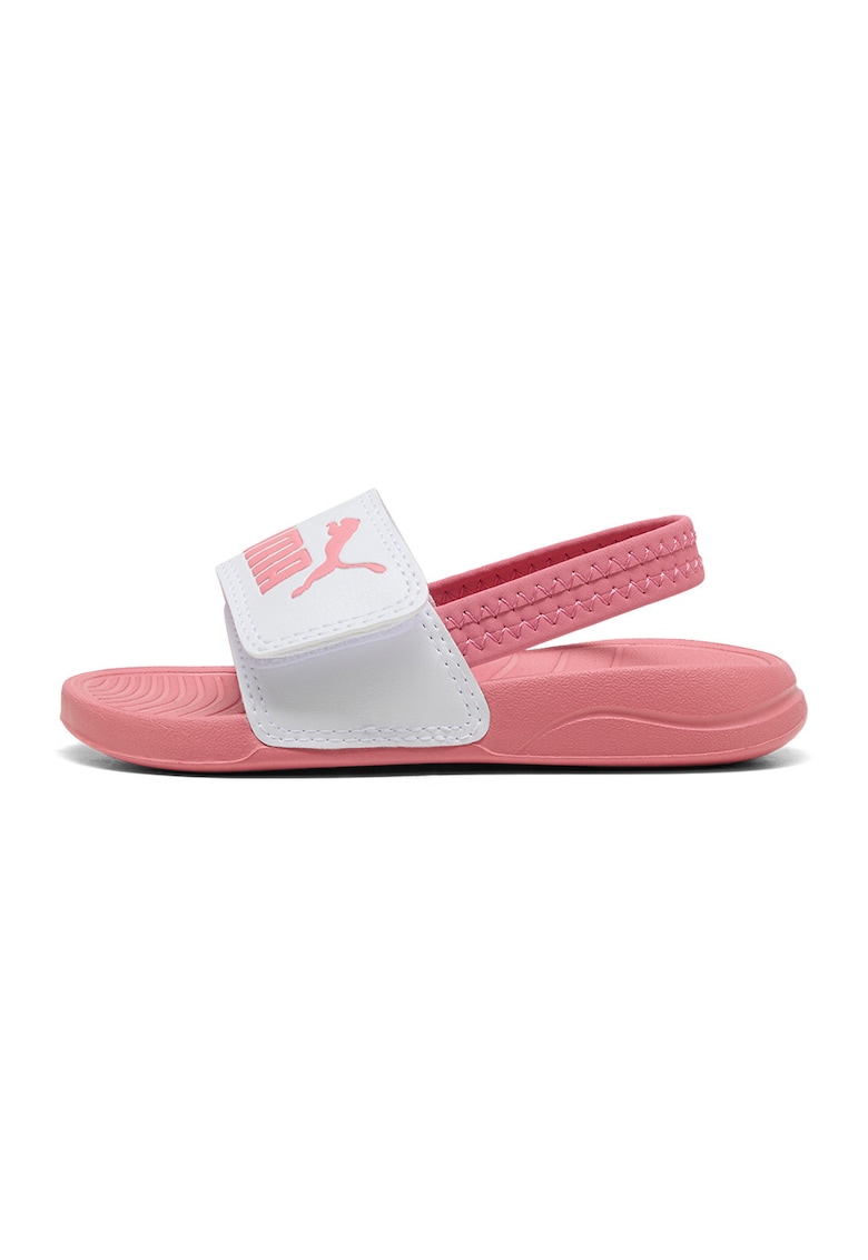 Sandale slingback cu velcro Popcat 20 - Alb/Roz prafuit