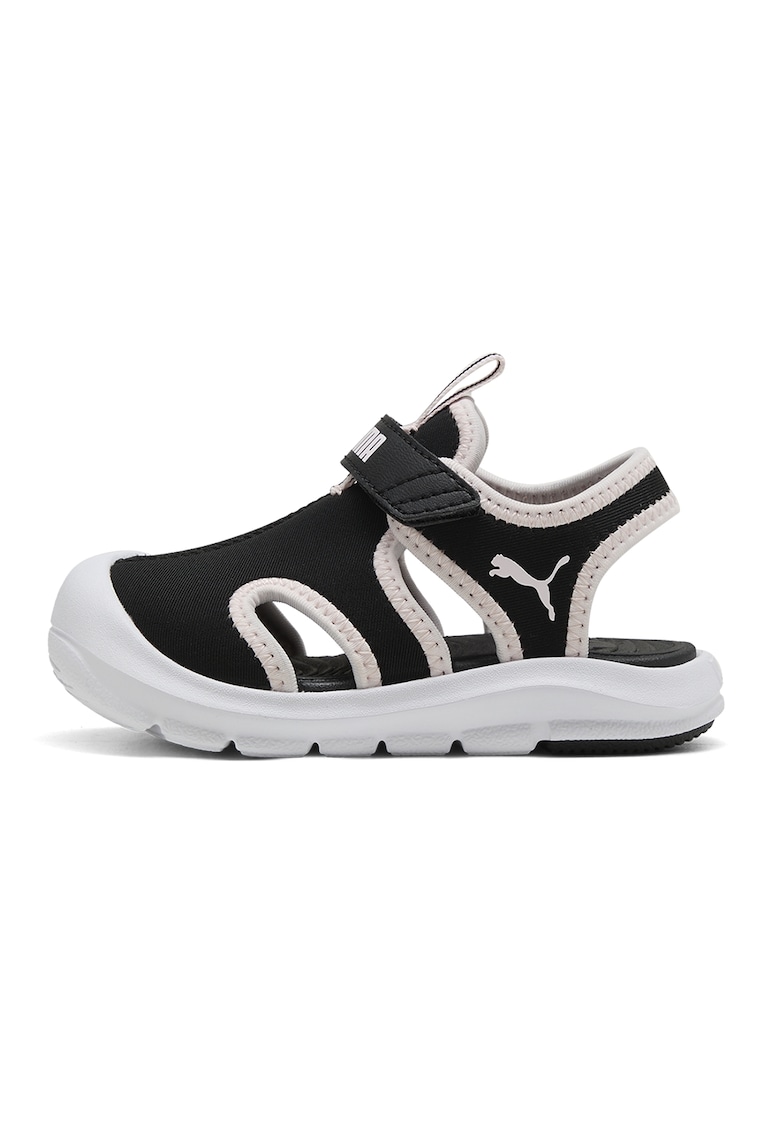 Sandale Fun Racer cu inchidere velcro si decupaje - Negru/Alb murdar