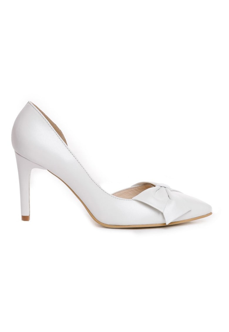 Pantofi mireasa piele naturala Ivoire cu funda