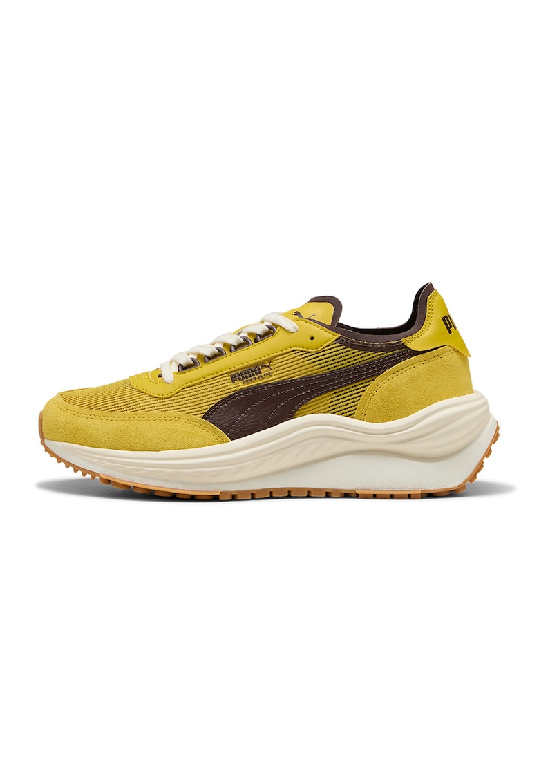 Pantofi sport Rider Elite cu piele ecologica - Galben mustar/Maro pamantiu