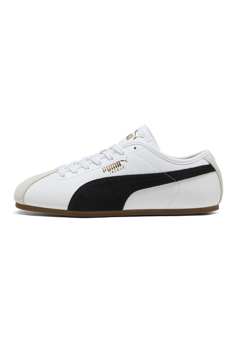 Pantofi sport Tackle de piele cu detalii de piele ecologica - Negru stins/Maro taupe deschis/Alb optic