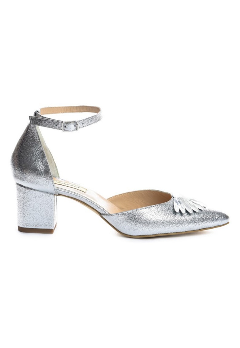 Pantofi mireasa piele naturala Argintiu Fancy Flats