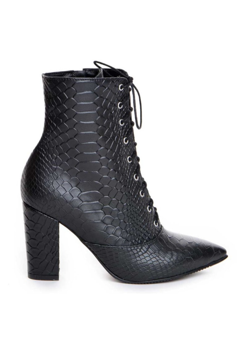 Ghete dama Lace-Up Negru Piele Naturala