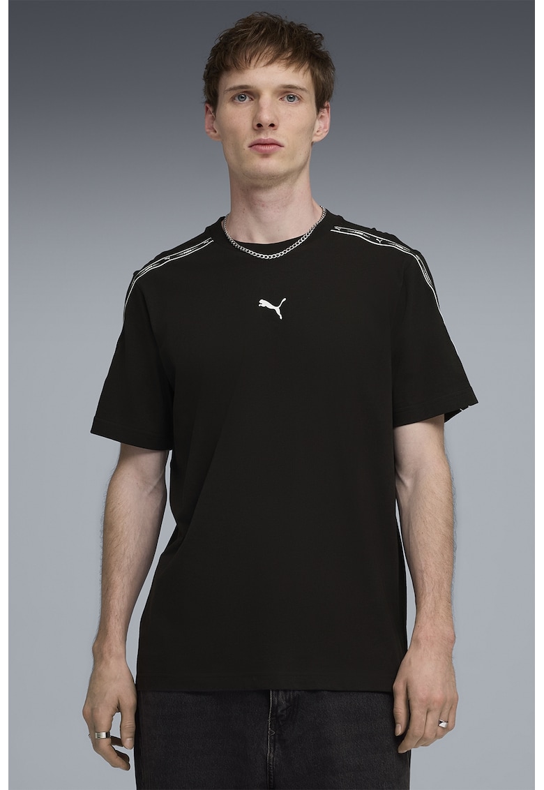 Tricou regular fit cu benzi logo laterale - Alb/Negru