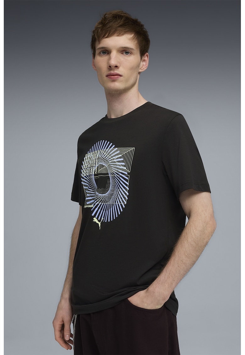 Tricou de bumbac cu imprimeu - Alb/Albastru pastel/Negru