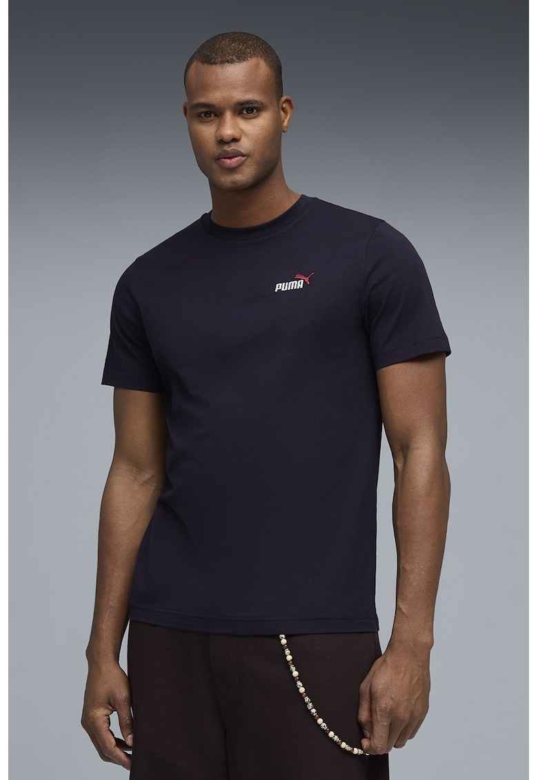 Tricou de bumbac cu decolteu la baza gatului si logo brodat Essentials 2