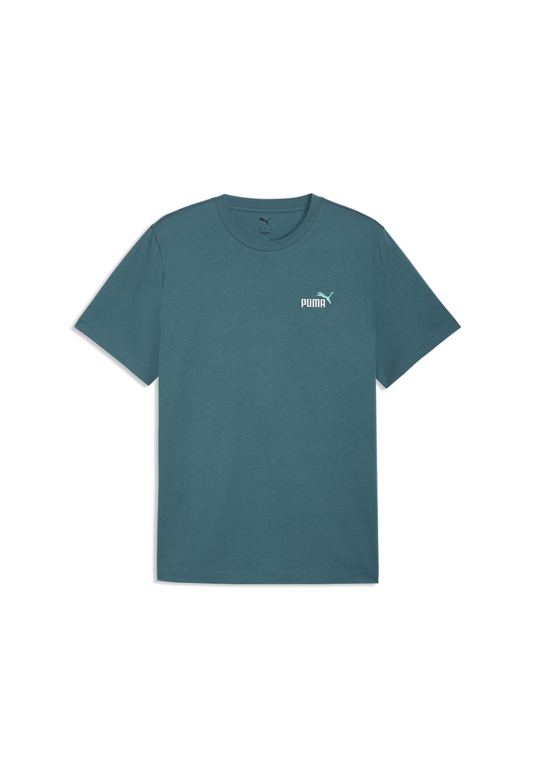 Tricou de bumbac cu decolteu la baza gatului si logo brodat Essentials 2