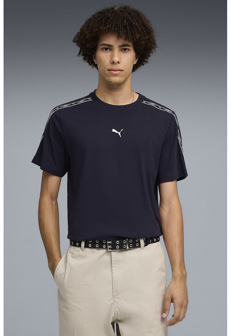 Tricou regular fit cu benzi logo laterale - Alb/Violet aubergine