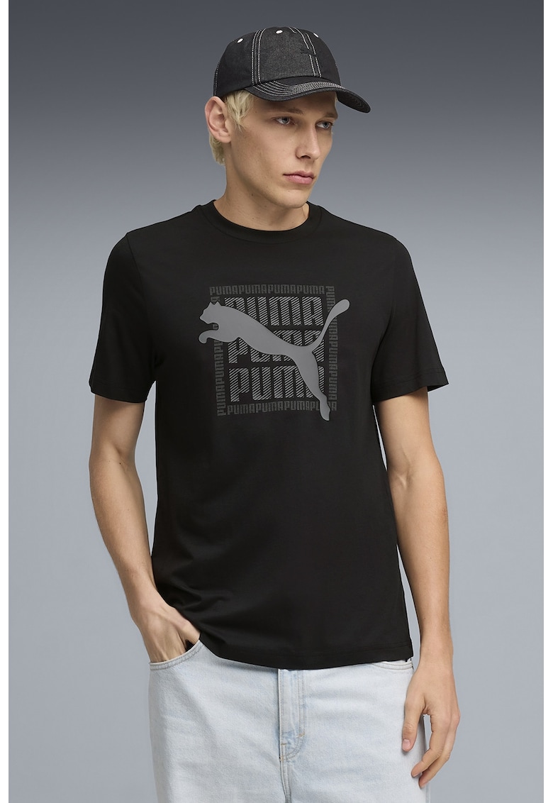 Tricou din bumbac cu imprimeu logo - Negru/Gri deschis