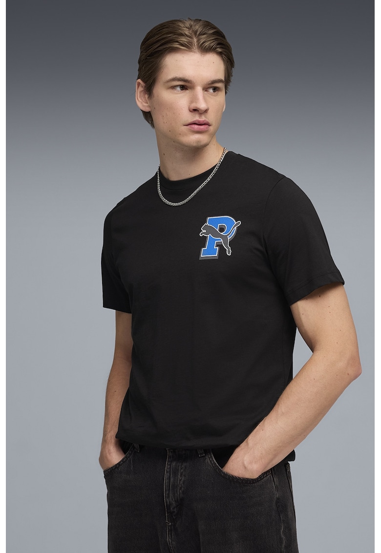 Tricou din bumbac cu imprimeu logo pe partea din spate - Negru/Albastru royal