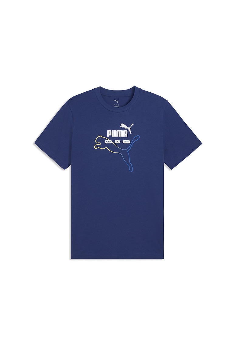 Tricou din bumbac cu imprimeu logo - Galben pai/Alb optic/Bleumarin