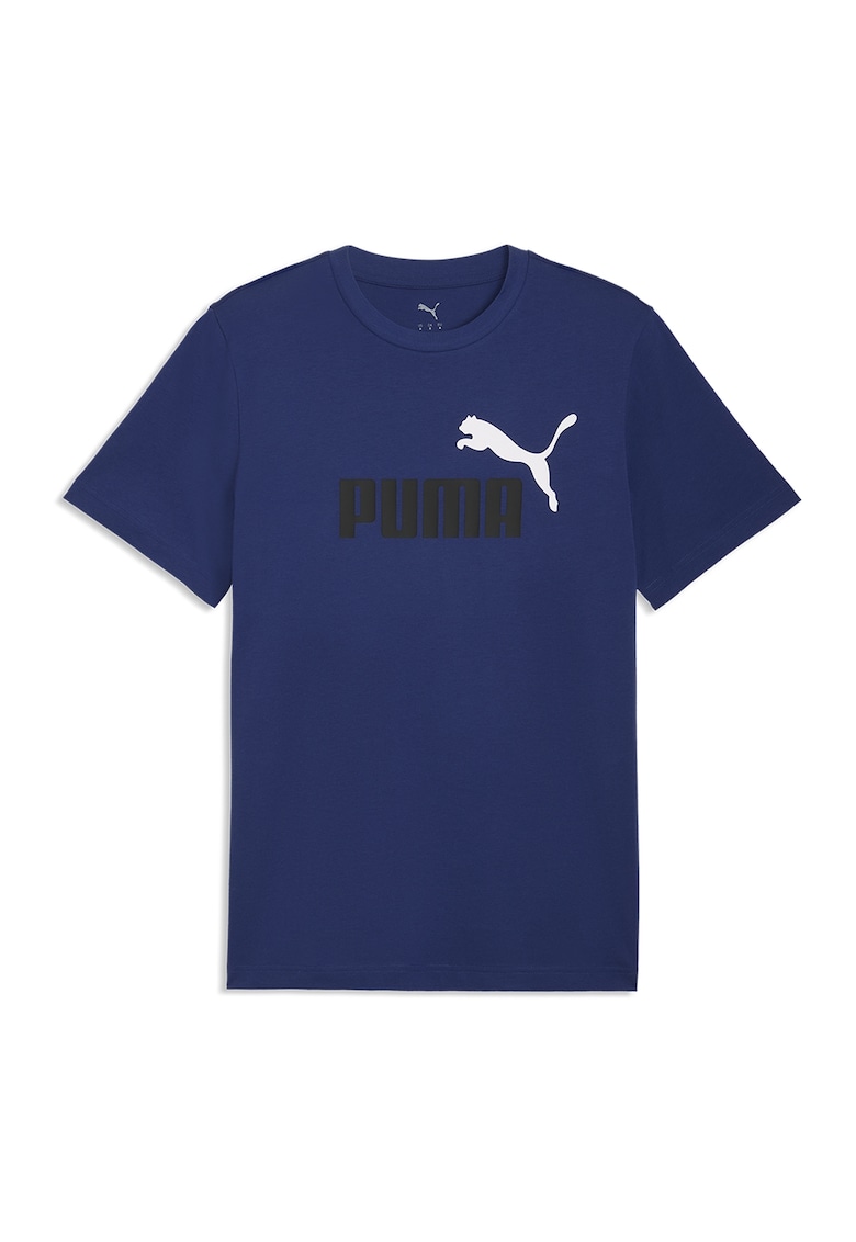 Tricou cu decolteu la baza gatului si imprimeu logo Essentials 2 - Alb optic/Bleumarin