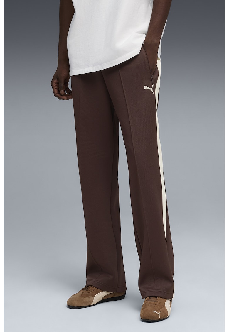 Pantaloni de ttrening relaxed fit cu buzunare cu fermoar T7 Always On - Maro inchis/Alb fildes