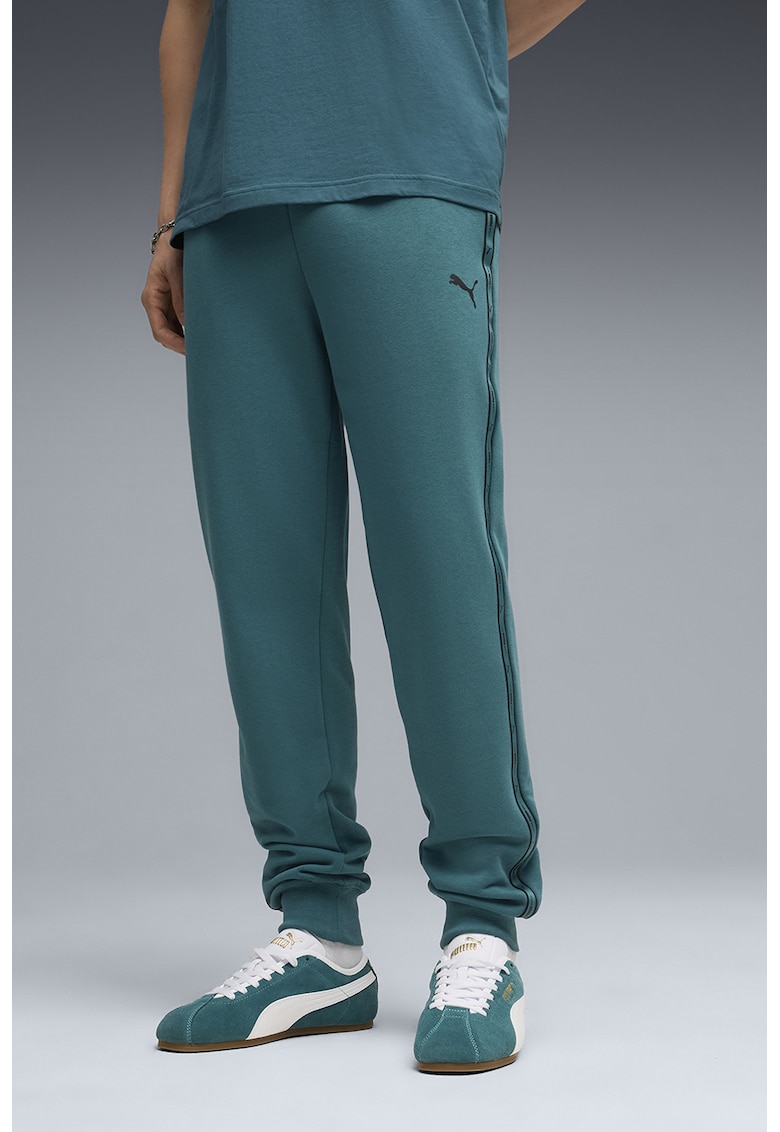 Pantaloni de trening relaxed fit cu benzi laterale logo - Verde persan