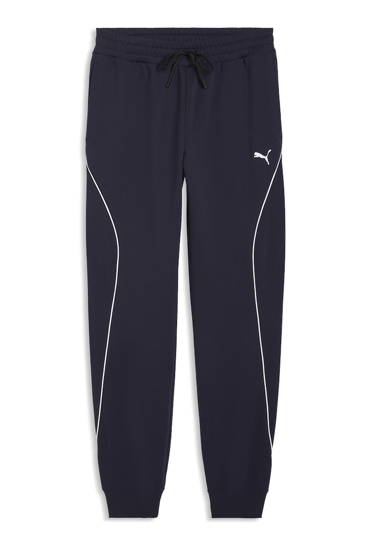 Pantaloni de trening din amestec de bumbac cu linii contrastante - Alb - Albastru ultramarin -