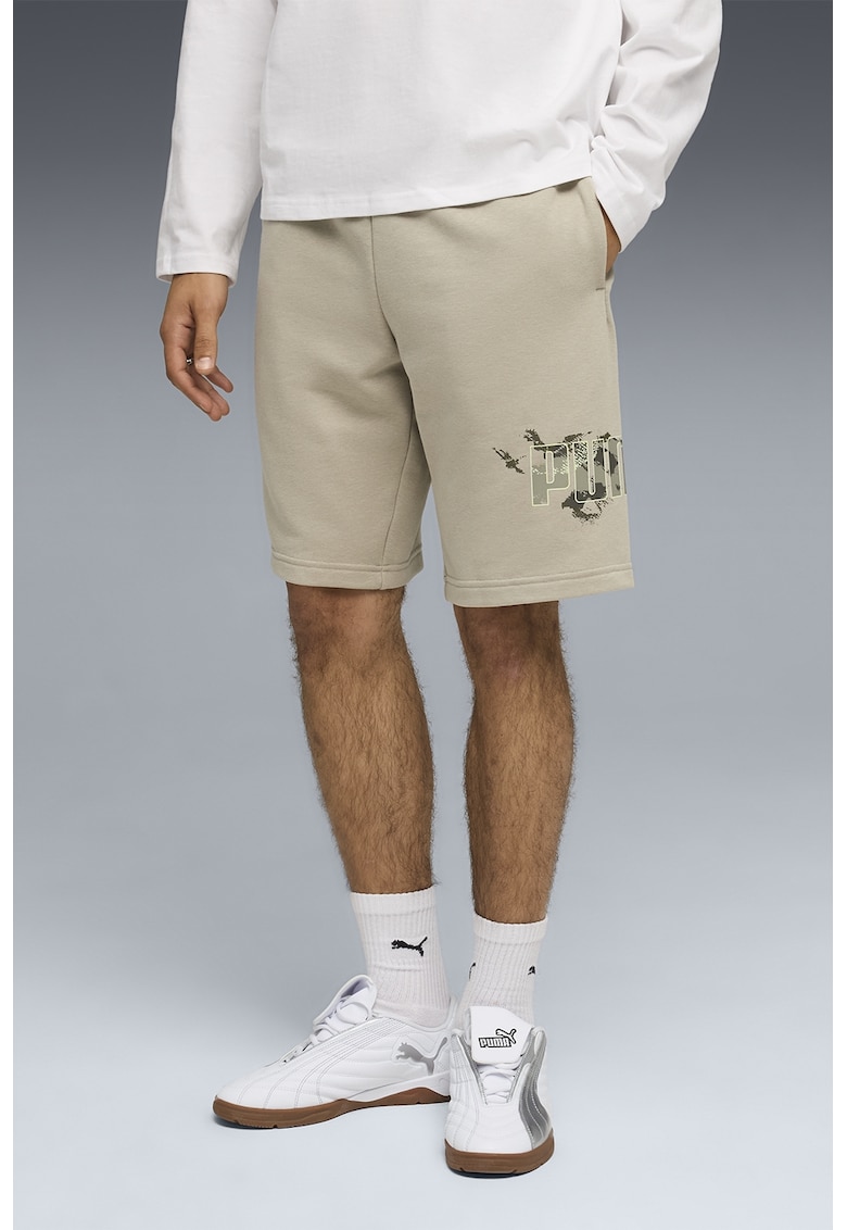 Pantaloni scurti din amestec de bumbac cu logo - Kaki - Maro nisip - Kaki inchis -