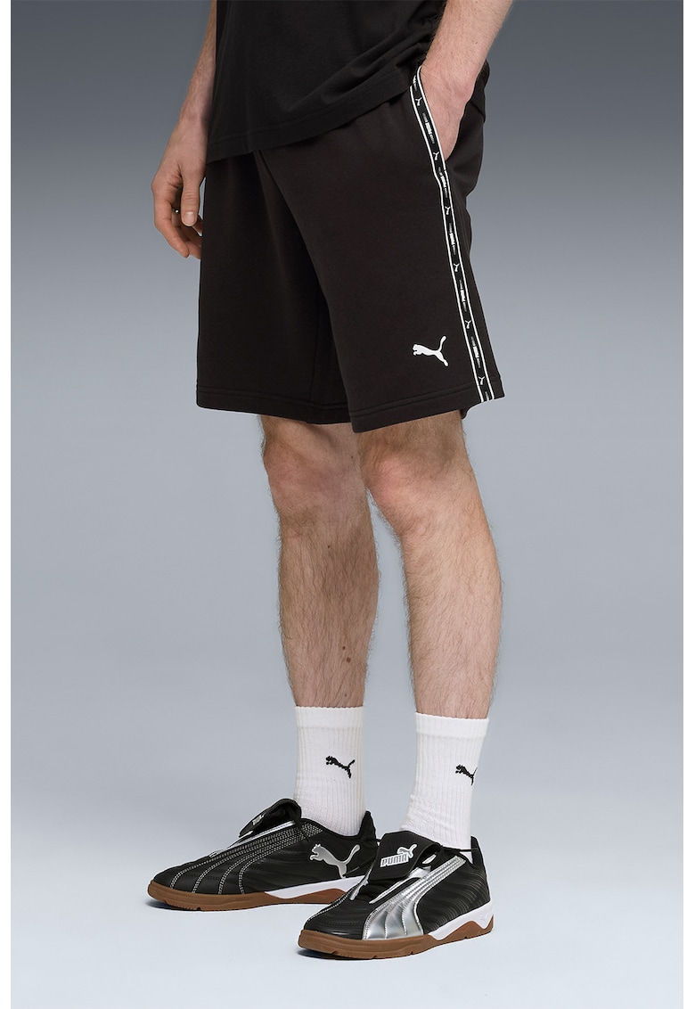 Pantaloni scurti cu benzi logo si talie elastica - Negru stins/Alb optic