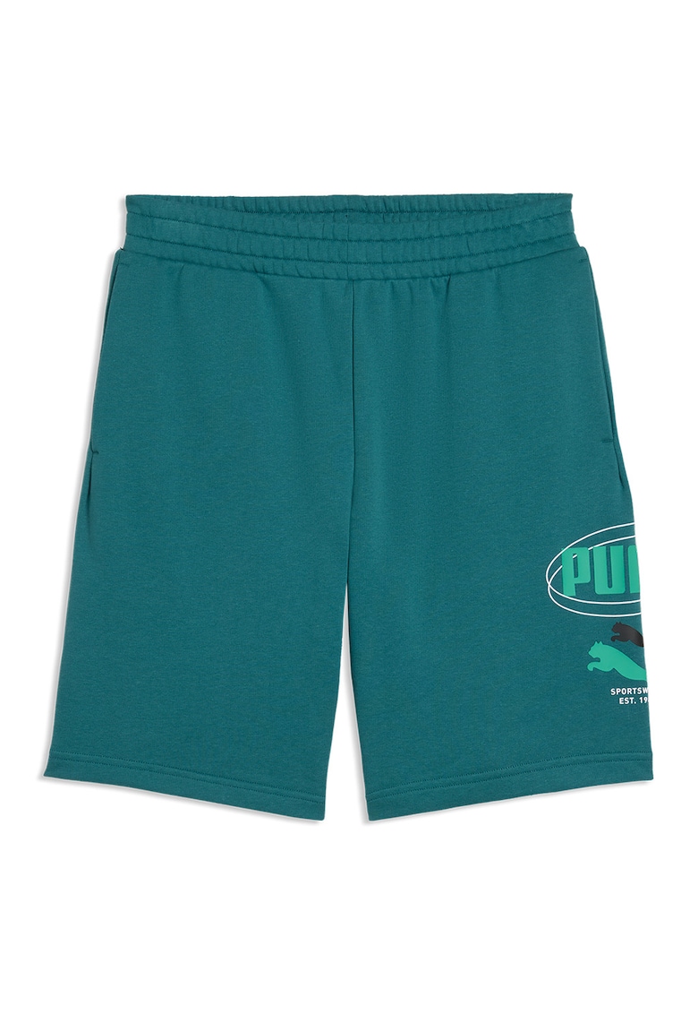 Pantaloni scurti de trening din amestec de bumbac cu imprimeu logo - Verde persan