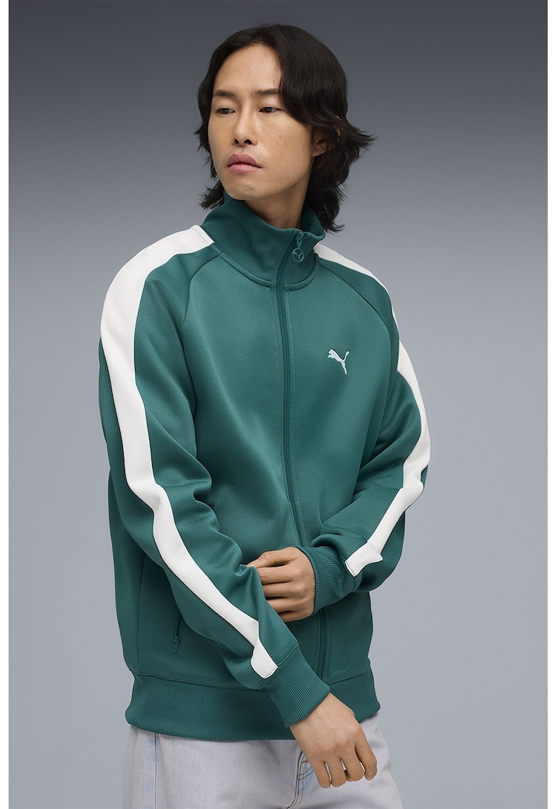 Bluza de trening regular-fit cu fermoar bidirectional T7 Always On - Alb/Verde smarald