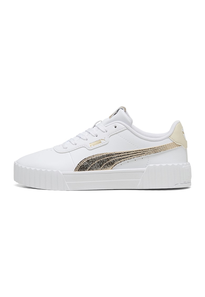Pantofi sport Carina 3.0 din piele ecologica cu logo cu aspect metalizat - Auriu/Alb optic