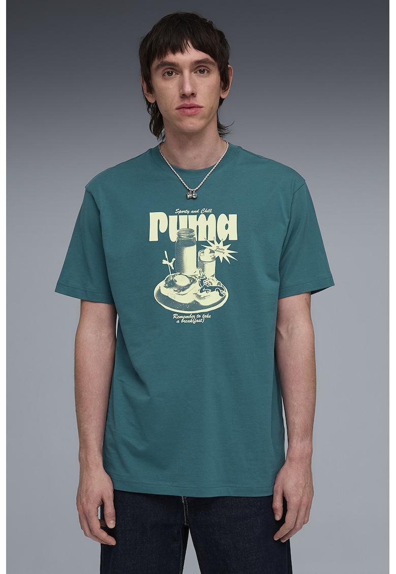 Tricou relaxed fit cu imprimeu logo - Verde englez