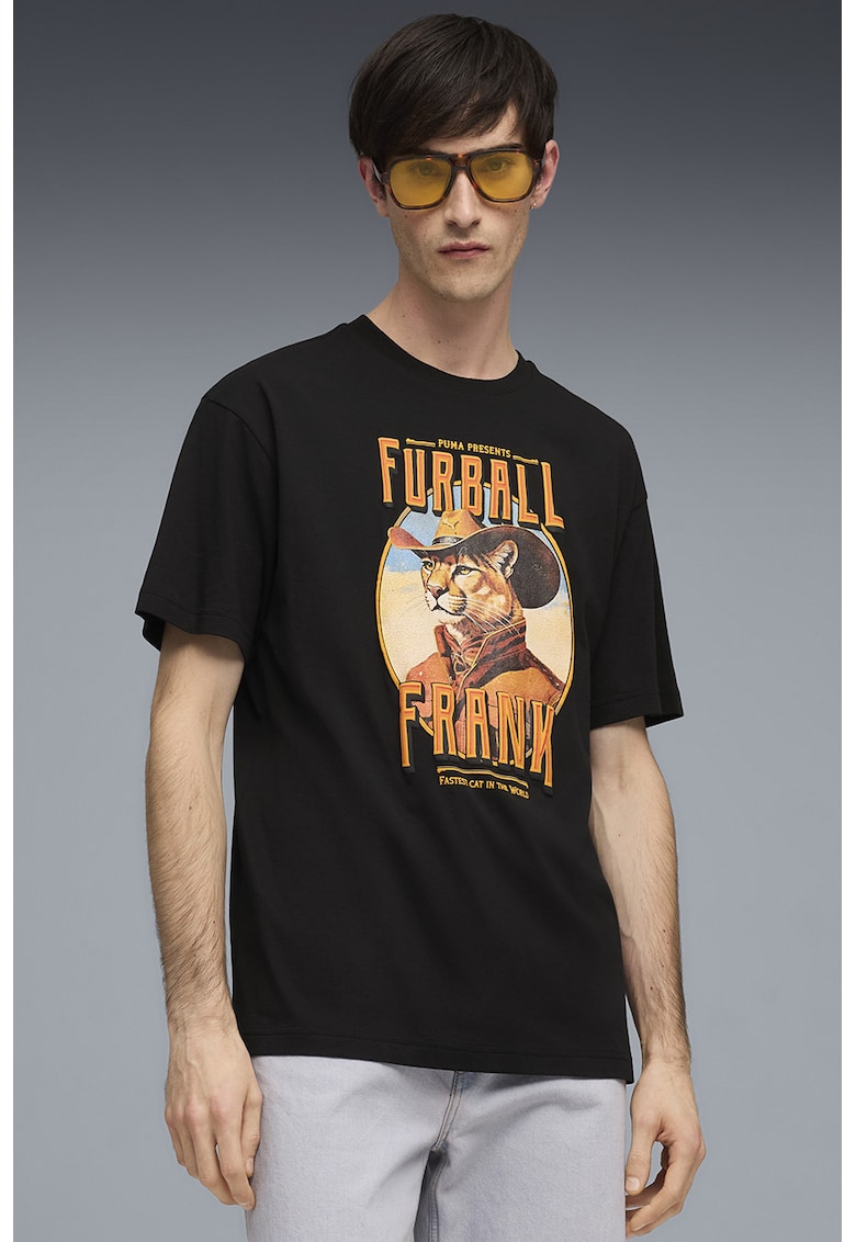 Tricou relaxed fit cu imprimeu text si grafic - Negru