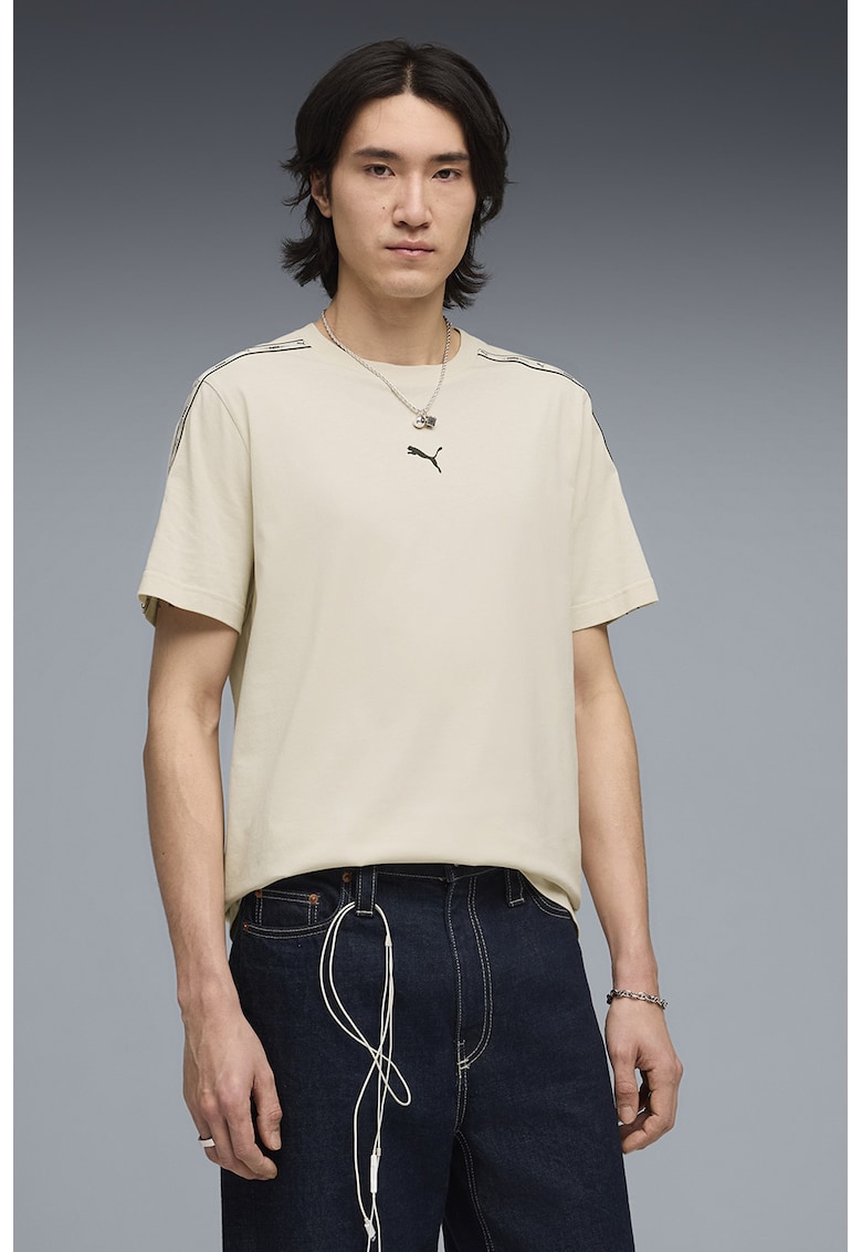 Tricou regular fit cu benzi logo laterale - Bej